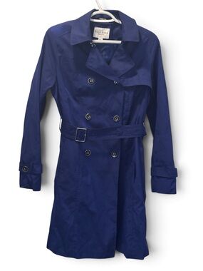 Cole Haan Signature Cobalt Blue Double Breasted Trench Coat Belted Size M Fall